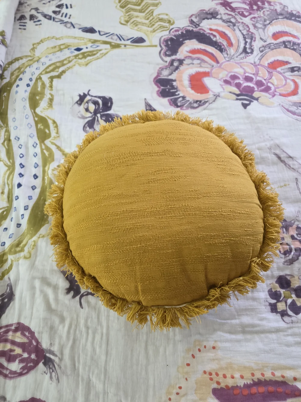 Opalhouse Mustard Yellow Sunface Fringe Round Accent Pillow